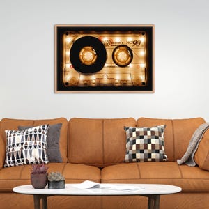 Retro Music Art, Music Canvas Art, Retro Cassette, Retro Lover Gift, Music Room Decor, Shinning  Radio Poster, Framed Canvas Art,