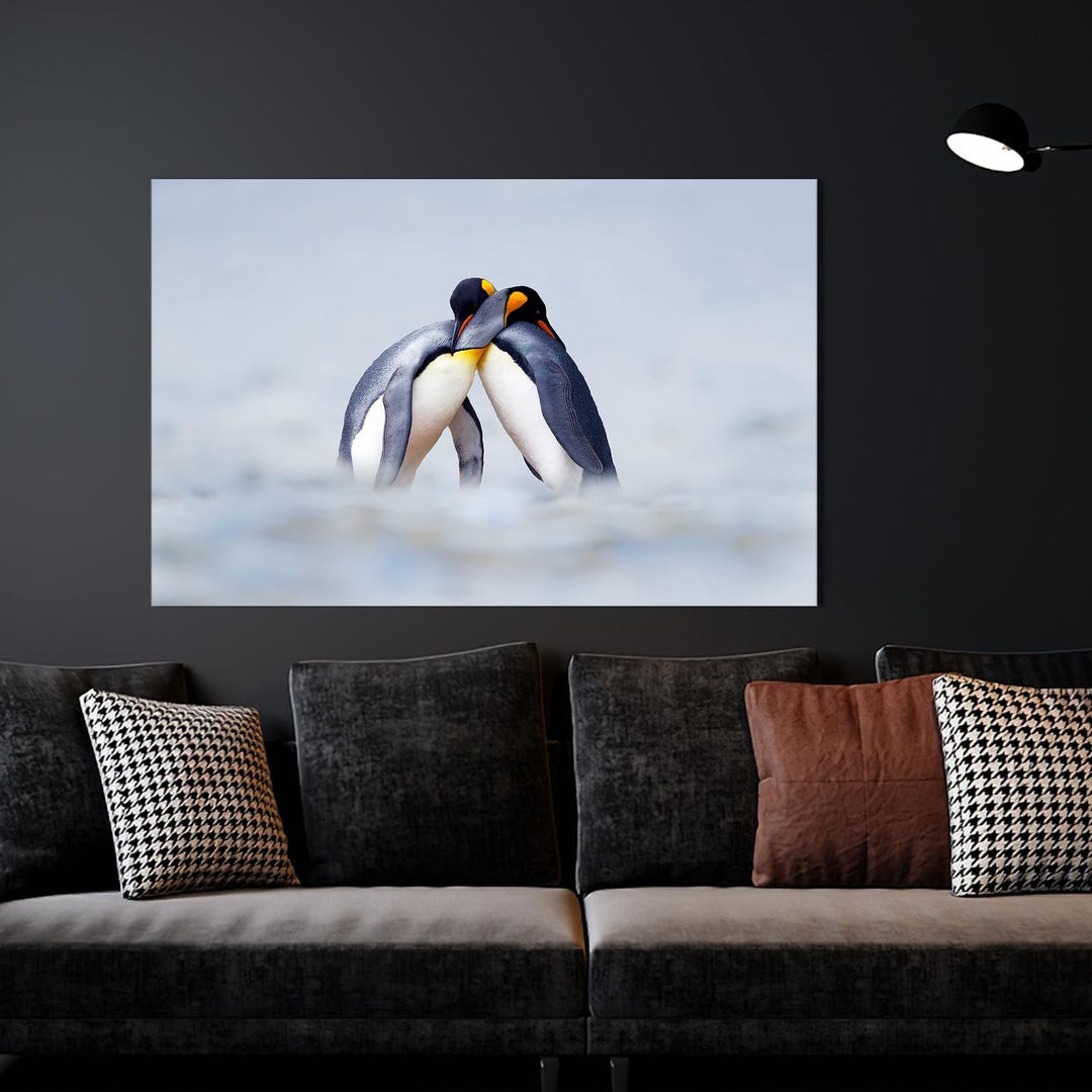 Cuddling Penguins Canvas, Valentines Day Gift for Him Personalized