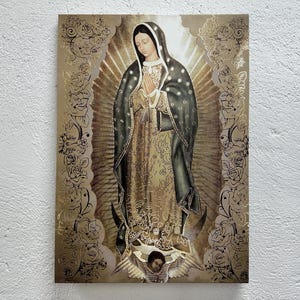 Arte religioso de pared, decoración artística de Nuestra Señora, Guadalupe, arte en lienzo, decoración de póster de la Señora, decoración artística católica, Inmaculada María, arte en lienzo enmarcado
