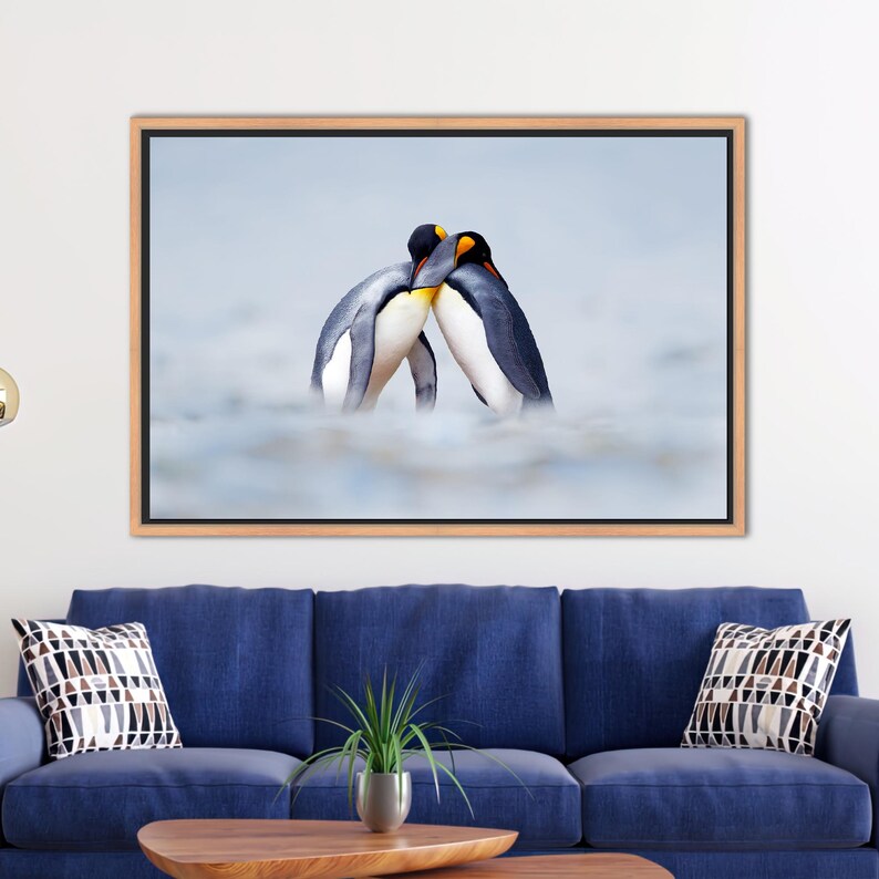 Cuddling Penguins Canvas, Valentines Day Gift for Him Personalized