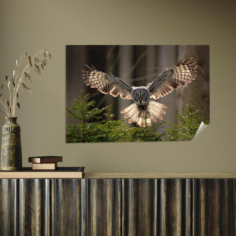Owl Lover Gift Poster, Large Wall Art, Flying Owl Wall Decor, Man Cave