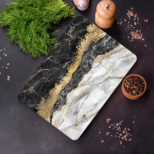 Modern Marble Chopping Board, Alcohol Ink Serving Board, Gold Marble Cutting Board, Black And Gold Marble Cutting Board, Cheese Board,