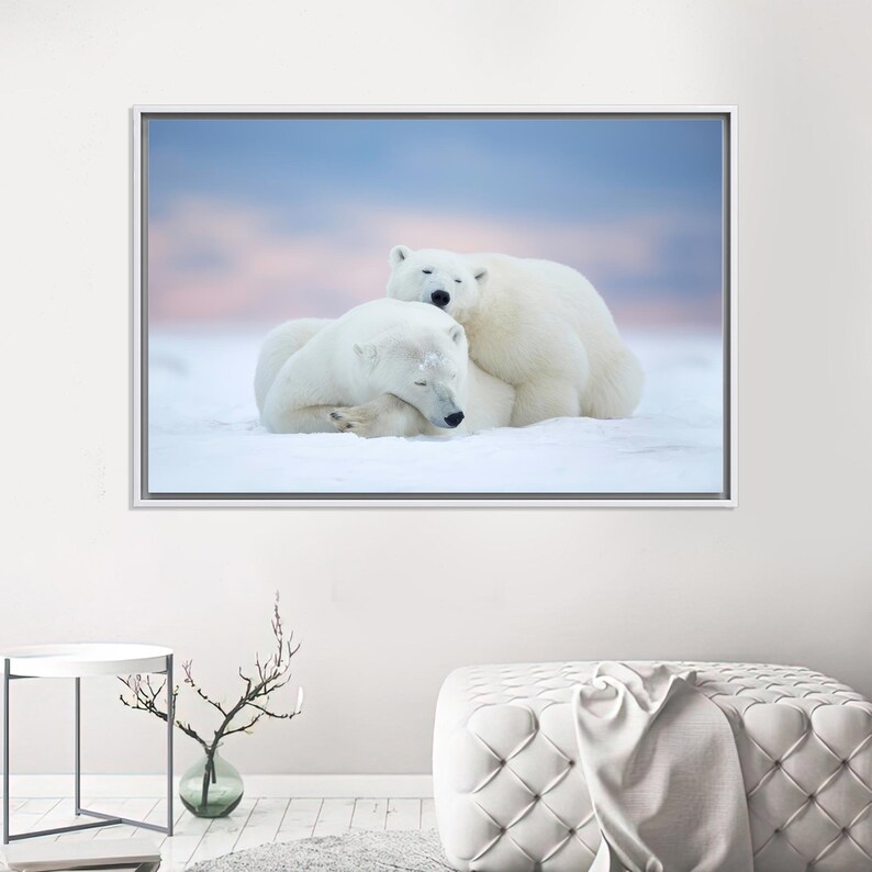 Polar Bears Wall Decor, Sleeping Bear Canvas Art, Personalized Gifts