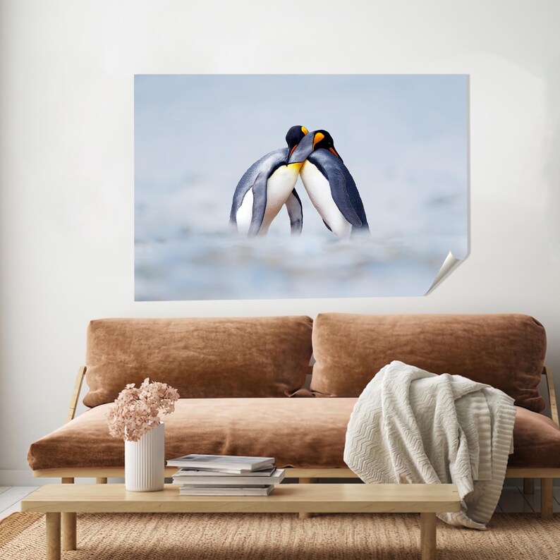 Cuddling Penguins Canvas, Valentines Day Gift for Him Personalized