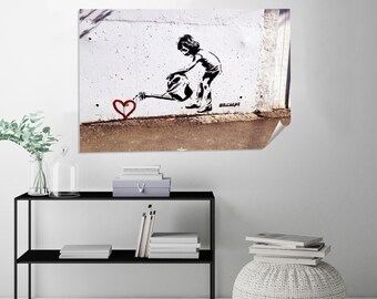 Banksy Children Watering Heart: Abstract Canvas Wall Art - Etsy