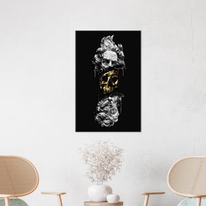 Brautjungfer Geschenke, Loft Leinwand, Manneshöhle Kunstwerk, goldener Schädel in Poseidons Kopf Leinwanddekor, moderne Kunst, Wandkunst Drucke,
