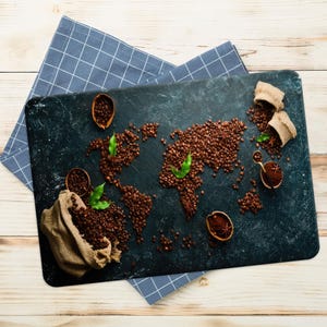 Tagliere con mappa del mondo del caffè, tagliere da portata con mappa del mondo, tagliere da portata da cucina, tagliere da portata moderno, tagliere da campeggio,