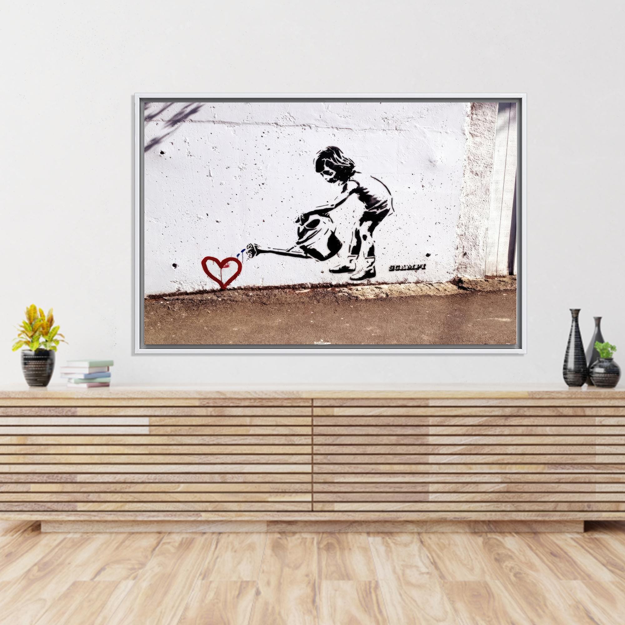 Banksy Children Watering Heart: Abstract Canvas Wall Art - Etsy