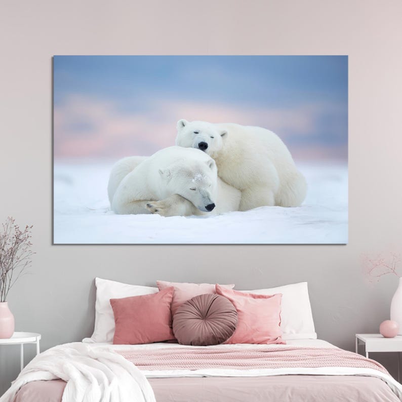 Polar Bears Wall Decor, Sleeping Bear Canvas Art, Personalized Gifts