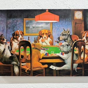 ポーカーをする犬のアート、プレイルームのキャンバスアート、ゲームルームの装飾、ポーカーの壁アートの装飾、額入りキャンバスアート、ホームデコレーションの壁アート、キャンバスアート