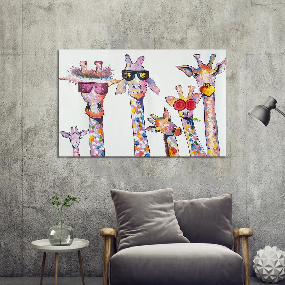 Giraffe Family Canvas Art: Colorful Animal Print, Nursery Decor - Etsy