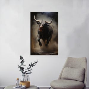 Tier Leinwand Druck, Loft Leinwand Druck, Baby Boy Geschenk, Stier Wandbehänge, Mann Höhle Poster, Dekor Leinwand, Schlafzimmer Dekor Kunst,