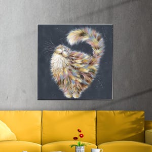 Framed Canvas, Cute Cat Printed, Modern Art Canvas, Abstract Cat Wall Hangings, Animal Art Canvas, Personalized Wedding Gift For Couple,