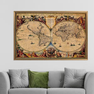 Décoration de toile de salle de classe, cadeau de toile de carte vintage, toile d'art de carte vintage, art de toile de carte, cadeau de mariage pour couple personnalisé,