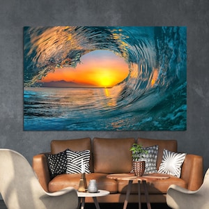 Personalisierte Geschenk für sie, Ansicht Poster, Sonnenuntergang Kunst, Sonnenuntergang Landschaft Kunstwerk, Surfer Welle Landschaft Leinwand Poster, Büro Dekor Kunst,