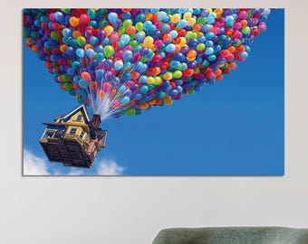 Modern Art Canvas, Disney Up Colorful Balloons Canvas, Colourful Balloons Poster, Kids Artwork, Large Wall Decor, Personalized Gift Box,