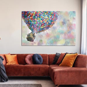 Colorful Air Balloons Art, Carl Fredricksen Wall Art, Up Movie Canvas Art, Decor Canvas, Modern Wall Hanging, Baby Gift Personalized,