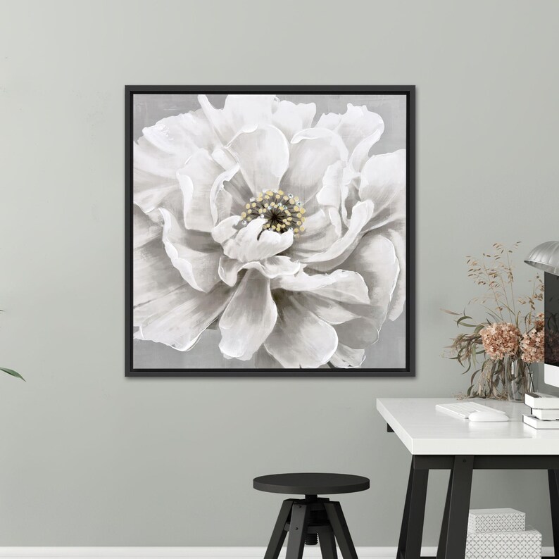 White Flower Canvas Art: Abstract Floral Wall Decor - Etsy