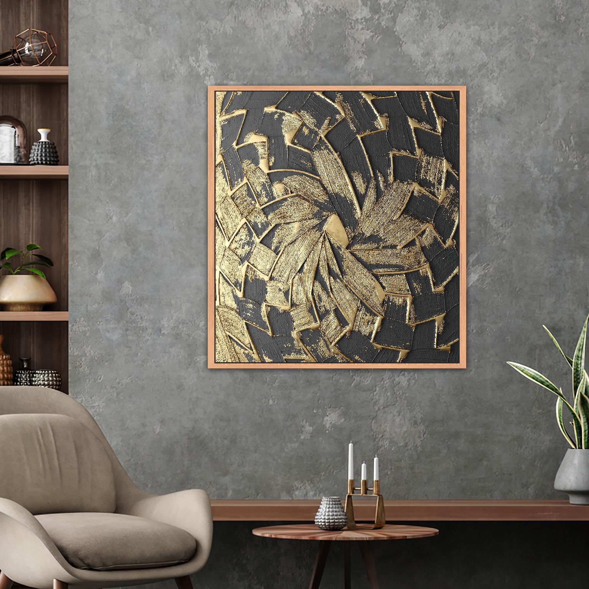 Black and Gold Abstract Texture Canvas Wall Art With Geometric Luxury ...