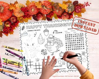 Thanksgiving Activity Placemats for Kids: Fall Games (Printable PDF)