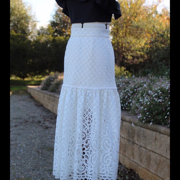 Ivory Tiered Cotton Lace Trim Smocked Mini Skirt