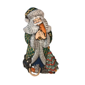 Vintage Hand Painted Ceramic Santa Figurine Cat/Kittens Father Christmas Decor