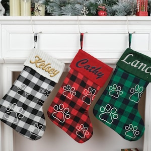 Personalized Christmas Stockings, Dog Paw Pet Stockings, Embroidered Holiday Stockings, Family Christmas Stockings, Pet Christmas Stockings