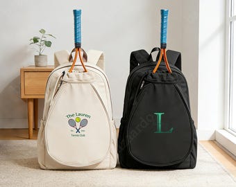 Zaino da tennis personalizzato, borsa da tennis in tela con nome personalizzato, borsa stampata con motivo tennis, zaino da palestra per gli amanti del tennis