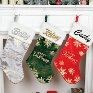 Personalized Snowflake Christmas Stockings, Christmas Stockings With Names, Family Christmas Stockings, Embroidered Holiday Stockings