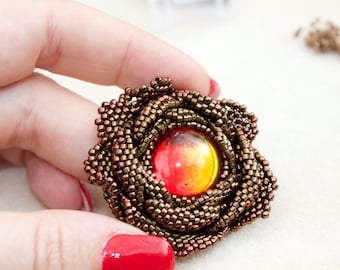 TUTORIAL - Victorian Rose, DIY pendant with seed beads; contains freeform peyote elements