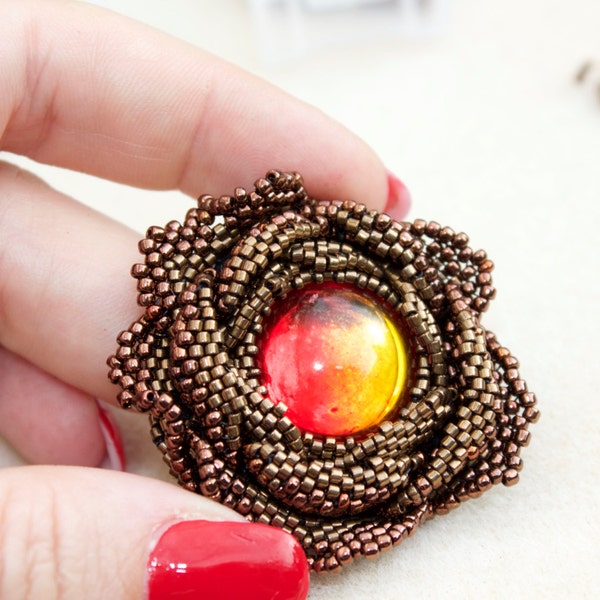 TUTORIEL - Victorian Rose, pendentif DIY avec perles de rocaille; contient des éléments de peyotl de forme libre