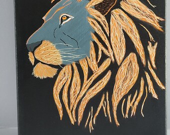 モダンアート ライオンの絵 キャンバスにアクリル絵の具 サイン入り