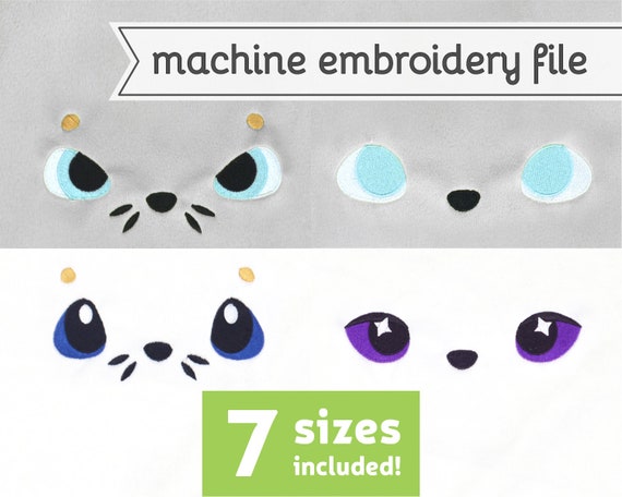 Cat Eyes Machine Embroidery File Design for Plush 7 Sizes 