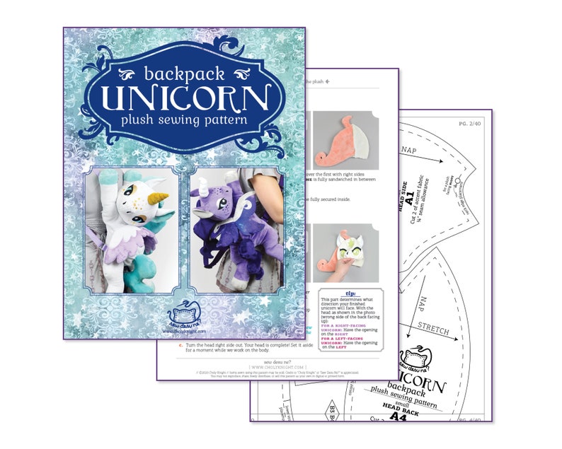 Unicorn Plush Backpack Sewing Pattern .pdf Tutorial Stuffed Animal image 2