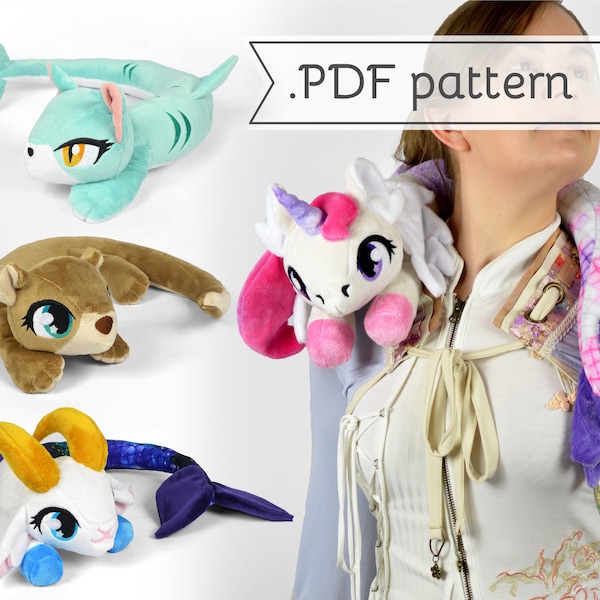 Neck Mer-animals Plush Sewing Pattern .pdf Tutorial Posable Wearable Shoulder Accessory Pony Otter Kitty Bunny