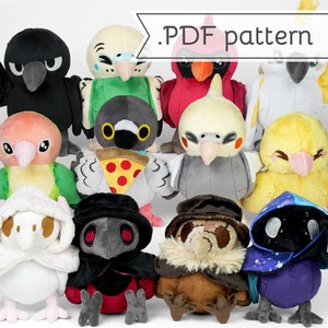 Pet Bird & Plague Bird Plush Sewing Pattern .pdf Tutorial Budgie Parakeet Cockatiel Plague Doctor