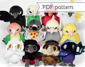 Pet Bird & Plague Bird Plush Sewing Pattern .pdf Tutorial Budgie Parakeet Cockatiel Plague Doctor