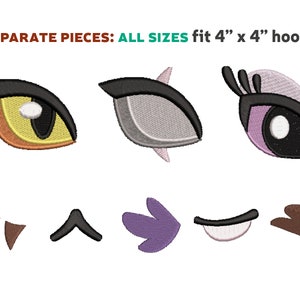 Puede incluir: Conjunto de dise&ntilde;os de bordado para ojos, cejas y otras caracter&iacute;sticas faciales. Los dise&ntilde;os son adecuados para aros de bordado de 4" x 4". Los dise&ntilde;os incluyen un ojo amarillo con acentos naranjas, un ojo gris con acentos rosados, un ojo morado con acentos negros, dos cejas marrones, una nariz negra, un ala morada, una boca blanca y una ceja marr&oacute;n.