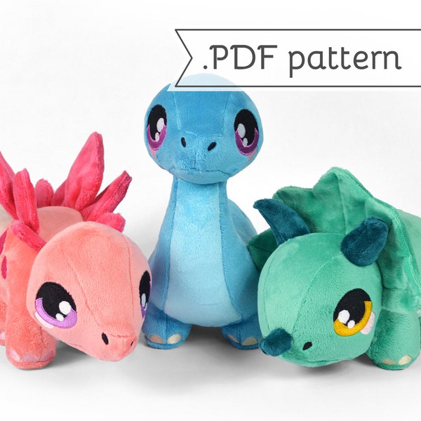 草食恐竜のぬいぐるみの縫製パターン.pdfチュートリアルブロントサウルスステゴサウルストリケラトプス