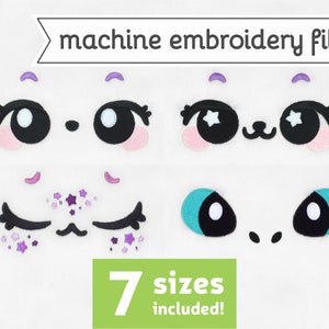 Sweet Animal Eyes #1 Machine Embroidery File Star Freckles Dragon Unicorn Design for Plush 7 Sizes