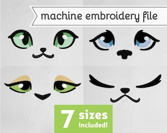 Dog and Cat Eyes Machine Embroidery File Design for Plush 7 Sizes