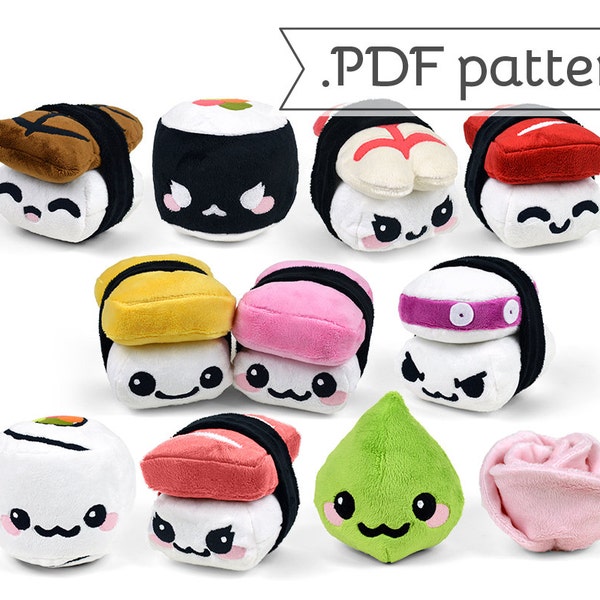 Sushi Plush Bundle of 8 .pdf Sewing Patterns