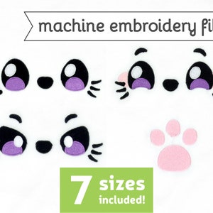 Expressive Animal Eyes Machine Embroidery File Angry Happy Design for Plush 7 Sizes