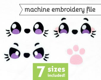 Expressive Animal Eyes Machine Embroidery File Angry Happy Design for Plush 7 Sizes