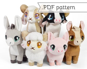 Farm Mammals Animals Plush Sewing Pattern .pdf Tutorial Sheep Pig Cow Goat Donkey Pony