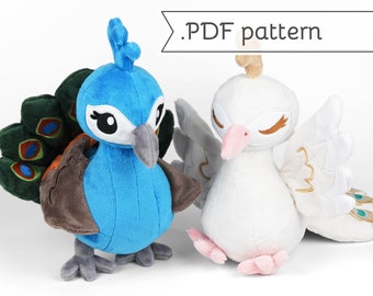 Peacock Plush Animal Sewing Pattern .pdf Tutorial Peahen