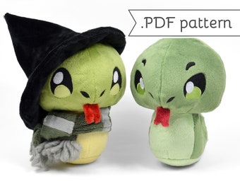 Snake Plush with Scarf & Witch Hat Sewing Pattern .pdf Tutorial Wizard