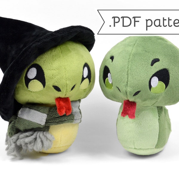 Snake Plush with Scarf & Witch Hat Sewing Pattern .pdf Tutorial Wizard