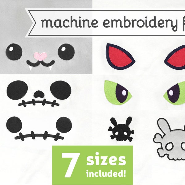 Kawaii Horror Faces Eyes Machine Embroidery File Design for Plush 7 Sizes