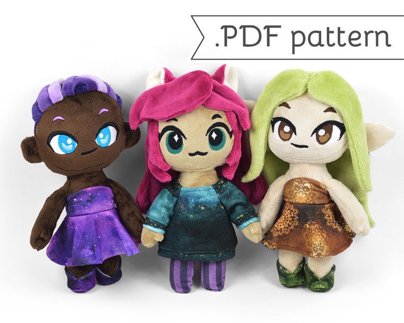 Chibi Human Doll Plush Sewing Pattern .pdf Tutorial with Removable Casual Clothes image 1